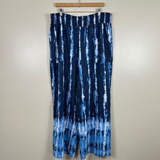 Simply Vera Vera Wang Women's XXL Pants Blue Tie Dye High Rise Wide Leg Smocked