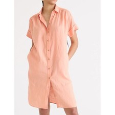 J Crew women's Relaxed-fit linen shirt-dress size XS in orange short sleeve