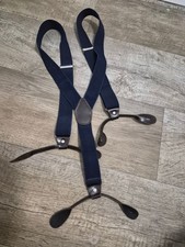 Navy Blue Adjustable Y-Back Suspenders With Leather Accents And Button Loops