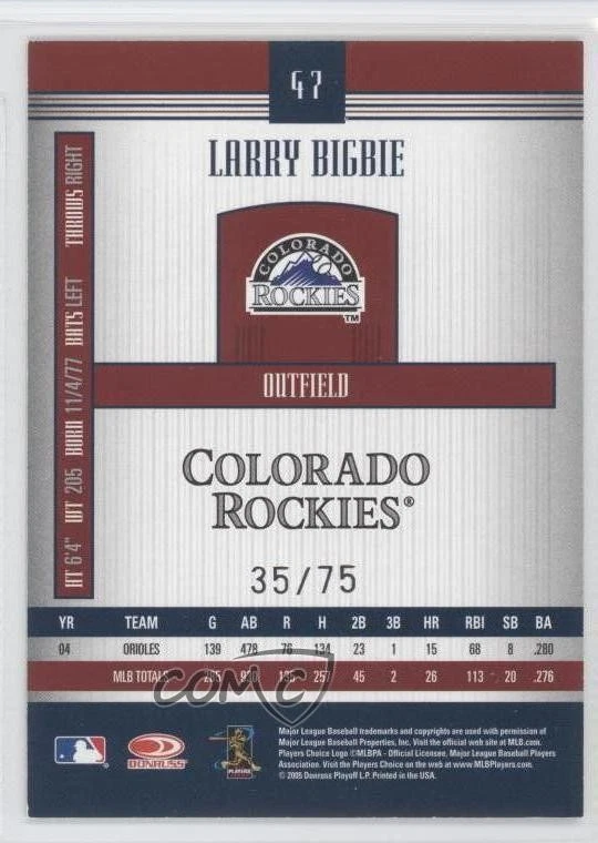 2005 Donruss Signature Series Century Silver /75 Larry Bigbie #47 - Image 2 of 2