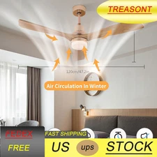 48" Ceiling Fan Light LED Chandelier 3 Blades 6 Speed Timing Fan Lamp + Remote