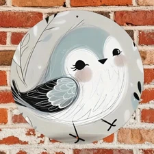 2D Flat, 2D Flat Home Season Decoration - Cute Bird & Leaf Flower Round Aluminum