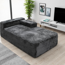 Grey 2 Seat Modular Sectional Sofa Plush Corduroy Fabric Foam Filled No Assembly