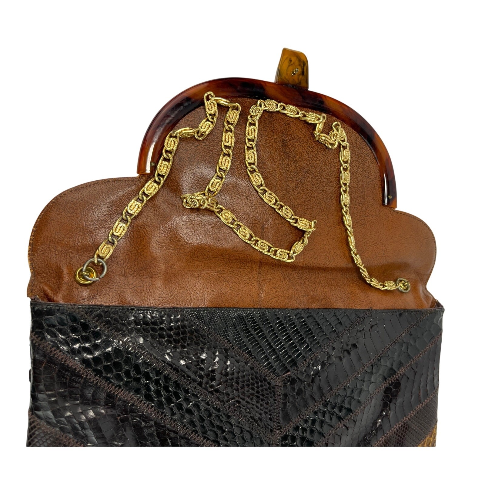 Varon Leather Snakeskin Turtle Shell Shoulder Bag… - image 8