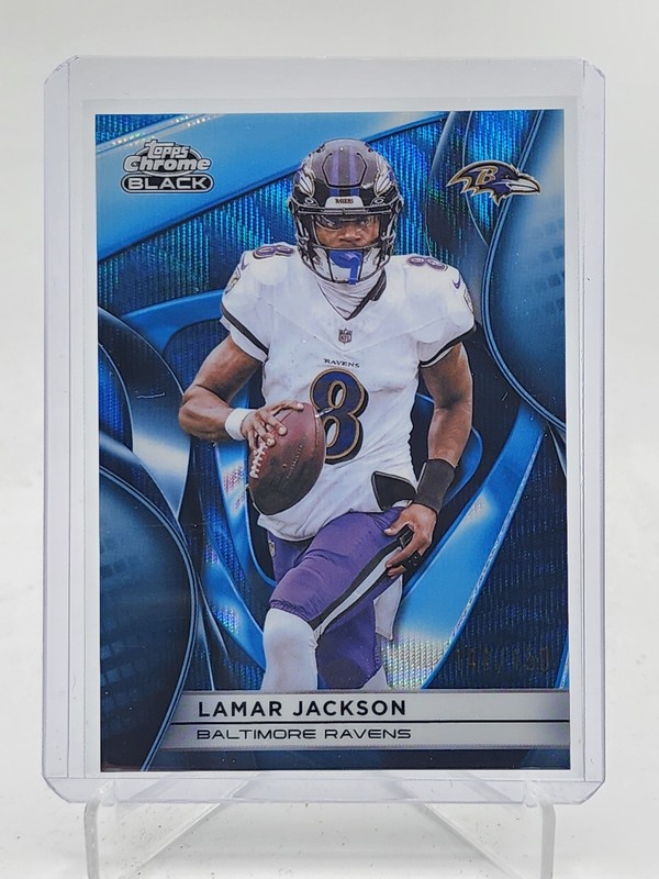 LAMAR JACKSON 2025 TOPPS CHROME BLACK BLUE WAVE REFRACTOR #9 /150 RAVENS B Q7485