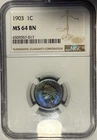 1903 Indian Head Cent 1¢ NGC MS64 BN💎INSANE DEEP BLUE & PEUPLE MONSTER TONER💎