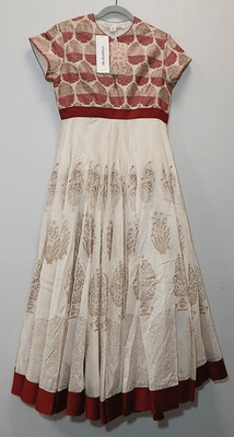Rohit bal womens medium indian anarkali dress long wedding party red beige tan