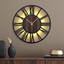 50cm Large Metal Wall Clock with Voice and Light Sensor Night Light, Glow in Th