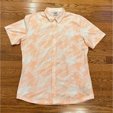 Puma Golf Button Down Hawaiian Shirt Mens Medium Orange Palm Tree Tropical Print