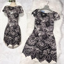 USED AUTHENTIC PRADA FLORAL LACE PRINT ART DESIGN SHORT SLEEVE DRESS, SIZE 36