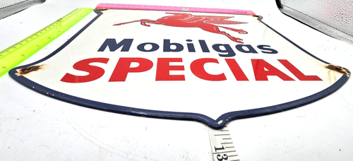 VINTAGE MOBILGAS SPECIAL PORCELAIN SIGN DEALERSHIP GAS MOBIL MOTOR OIL ...