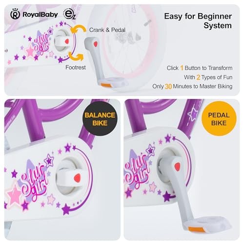 RoyalBaby Girls Bike EZ Bike Stargirl Training Free Balance to Pedal Easy