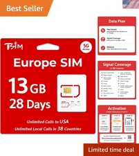 Travel SIM Card - 13GB Data & Unlimited Local Calls Across 38 European Nations