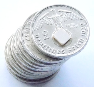 ALEMANAS Lote 10x 2 REICHSMARK 1937 1939 ESVÁSTICA Monedas de Plata Tercer Reich Segunda Guerra Mundial Mark