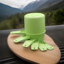 6 Vintage Tupperware Nesting Stacking Measuring Cups Set Green Complete