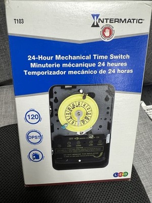 Intermatic T103 24-Hour Mechanical Timer Switch - 120V DPST, Indoor Metal NEW