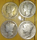 MERCURY DIMES 90% SILVER LOT OF FOUR [4] 1917, 1918, 1919, 1920 GOOD +      1162