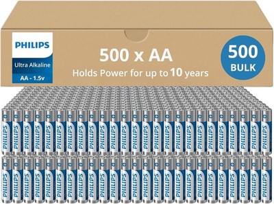 Philips AA Batteries 500 Bulk Pack | 1.5v Ultra Alkaline AA Battery