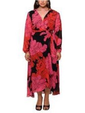 Hutch Bridge Wrap Maxi Dress Oversize Pink Blooming Floral Size 2X NWT