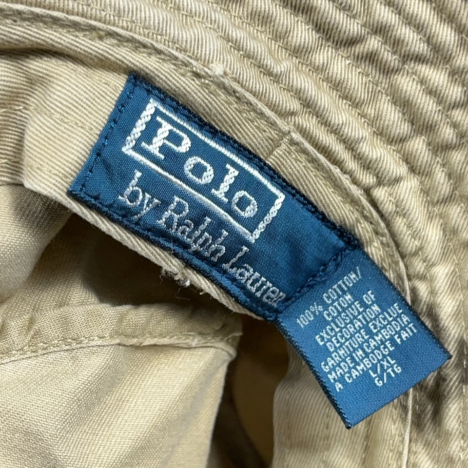 Vintage Polo Ralph Lauren Bucket Hat Cap Tan Khaki Twill Blue Pony Size L/XL Men - Image 3 of 4