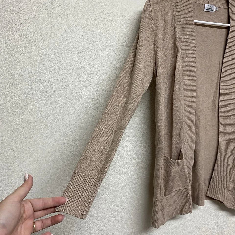 Cárdigan Cielo Mujer Talla L Tostado Bolsillos Frontales Abiertos Manga Larga Boho Clásico Foto 3 de 4