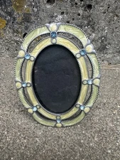 Metal Enamel Oval Mini Photo Frame Rhinestone Green Blue Yellow