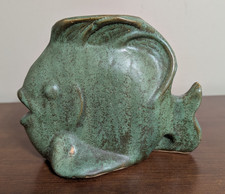 Vtg MCM Pottery Angel Fish Planter Vase w/Green Mottled Glaze Frankoma/Other's