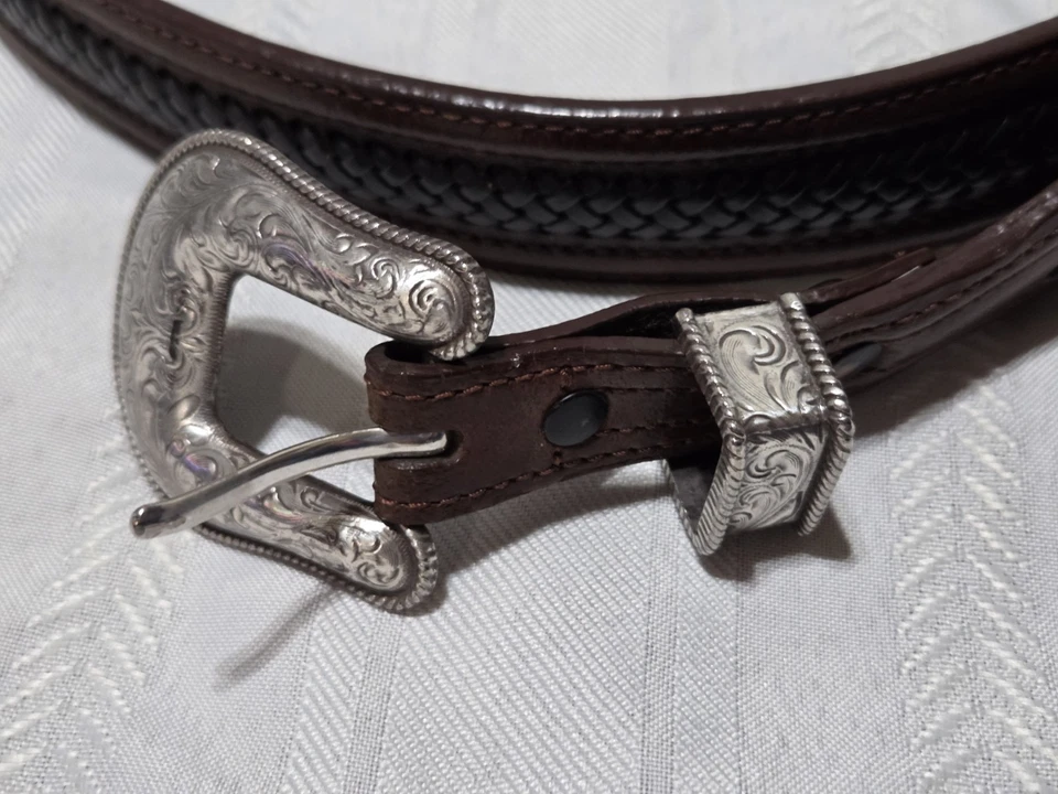 Cinturón de cuero Wrangler Western marrón y negro para hombre talla 38 hebilla plateada Foto 3 de 4