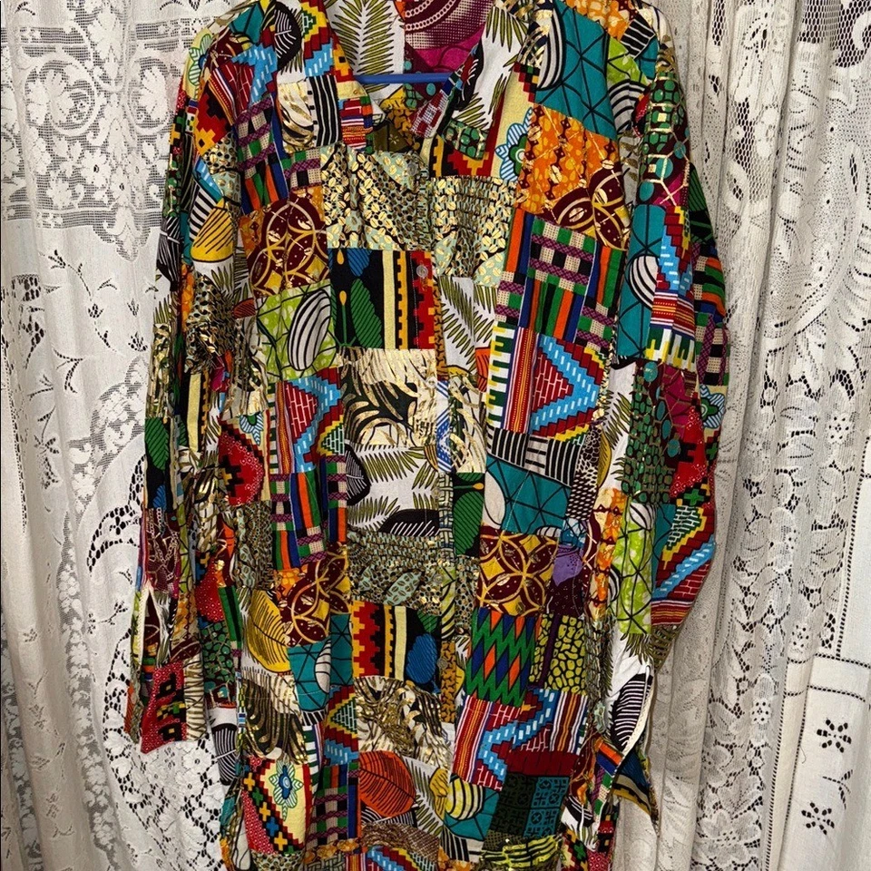 Vestido camisero de manga larga colorido patchwork Foto 4 de 4