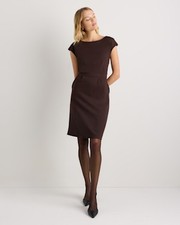 Quince Women Ultra-stretch Ponte Cap Sleeve Dress Brown L