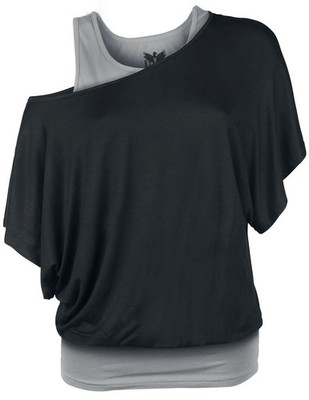 Black Premium by EMP Damen grau-schwarzes T-Shirt im Double-Layer-Look