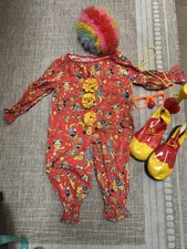 Vintage 5 Piece CLOWN COSTUME,Shoes, Horn , Glasses & Wig CUTE Display!