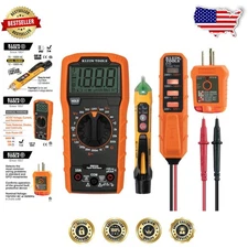 Deluxe Multimeter & Voltage Tester Kit: 600V, NCVT, Receptacle, Flashlight, Case