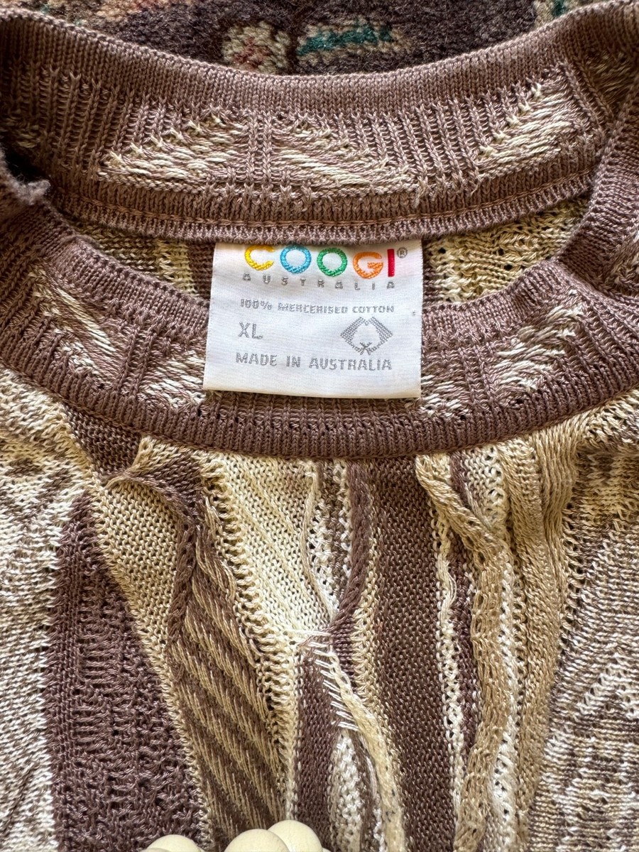 Vintage Coogi Sweater Mens XL Beige Textured 3D Knit Pullover