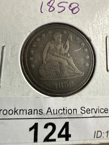 1858 25c Silver liberty seated quarter arrow and rays AU !!!