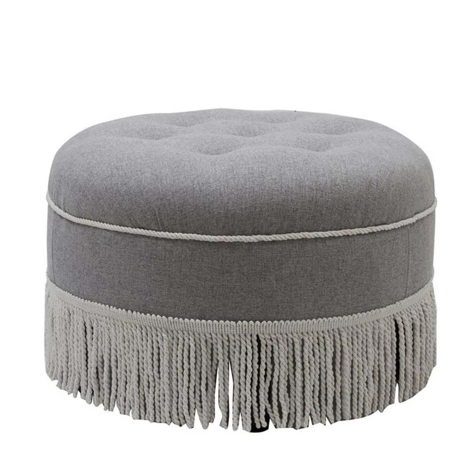 Yolanda Tufted Decorative Round Ottoman Light Grey - Image 2 of 4