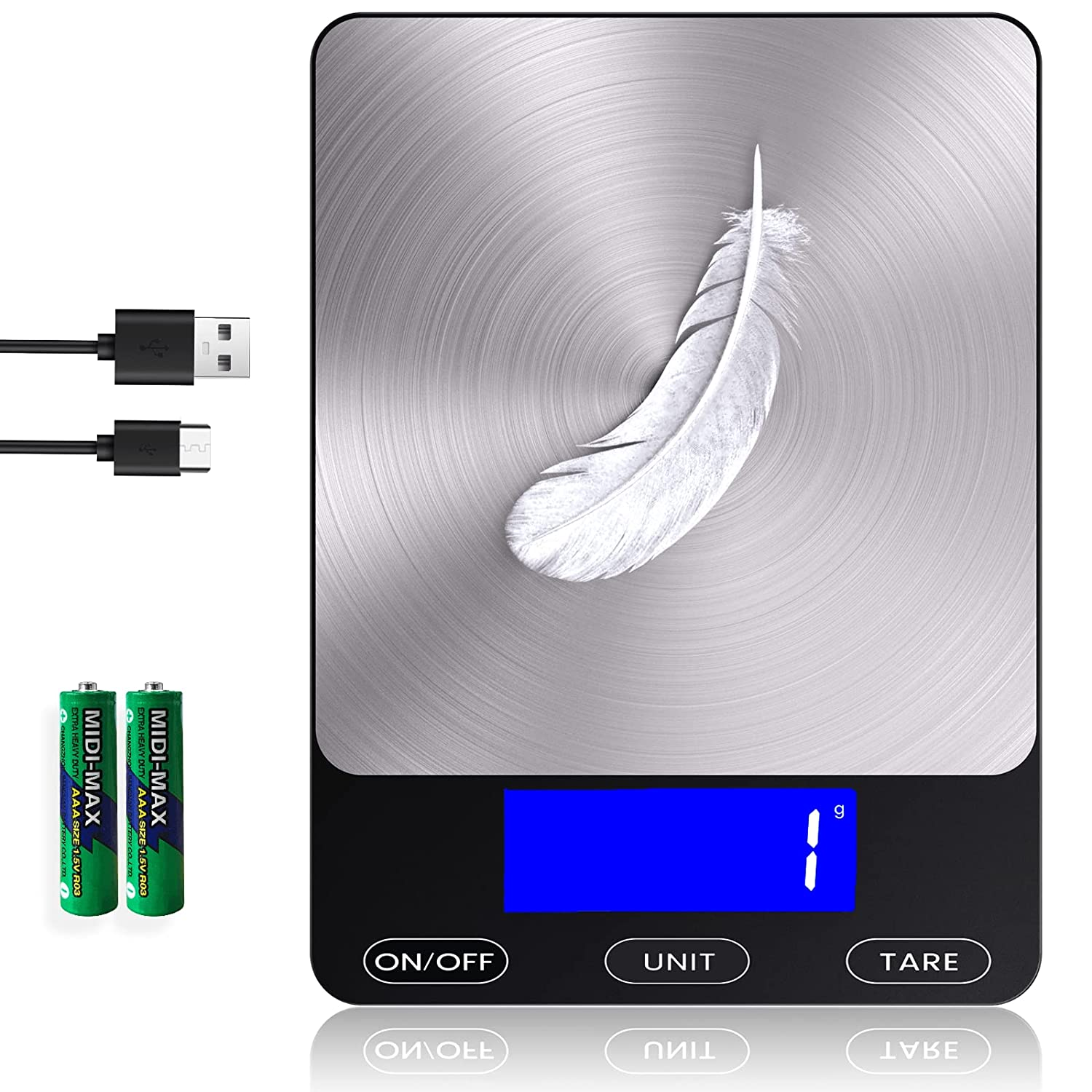 Precision Digital Kitchen Scale with Ounces Grams Rechargeable USB-C-image