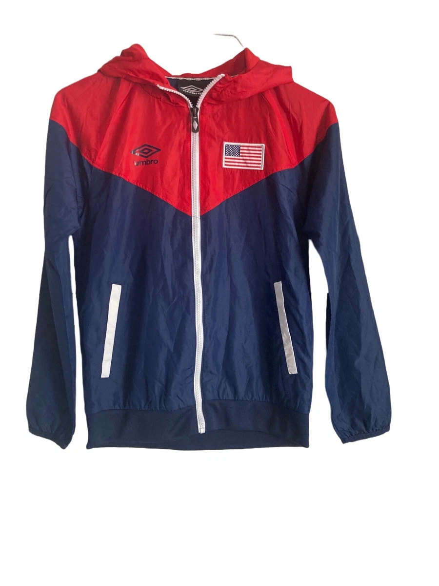 Umbro Jacket Youth M Boys Red White Blue Zip Up Soccer Hooded