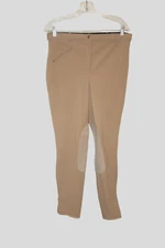 TUFF RIDER 34 Tan Pull on Breeches Front Zin Knee Patch 