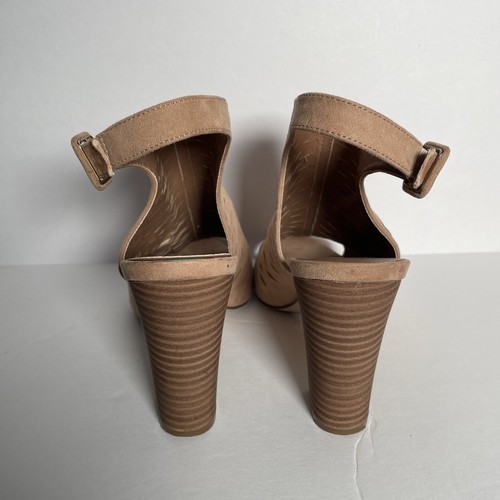 Madden Girl Beckie Size 10 Slingback Perforated Tan Suede Peep Toe Heels - Picture 6 of 11