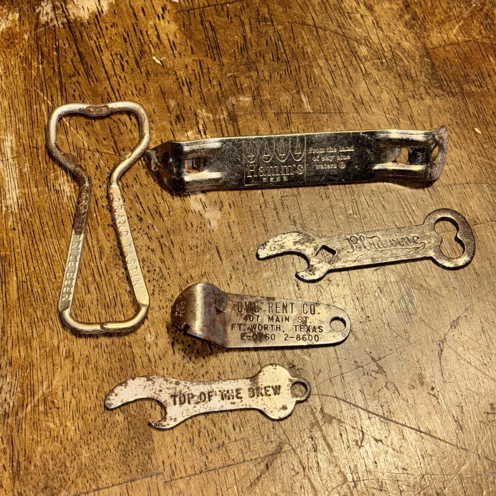Lot Of 5 Antique Vintage Metal Bottle / Can Openers Various Bludwine, Hamm’s Etc