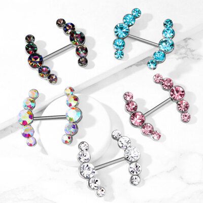 Tata Gisèle Piercing Brustwarze Barbell 2 Gebogene Linien Strass