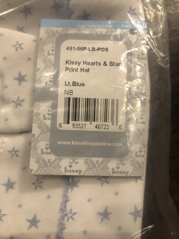 Sombrero Kissy Kissy Recién Nacido Bebé Corazones Estrellas Blanco Azul NUEVO Foto 4 de 4