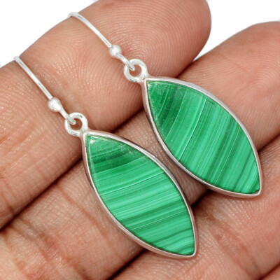 Natürlicher Malachit - Kongo 925 Sterling Silber Ohrringe Schmuck CE37350