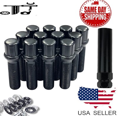 20x Black 14x1.5 Spline Tuner Lug Bolt 40mm Shank Fit Mercedes Aftermarket Wheel