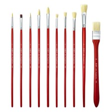 XDT 989 Artist Paint Brush 10 Piece Set Nylon  Hog Hair Long Handle