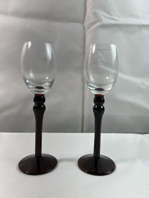 Set of 2 Vtg Godet Belgian White Chocolate Liquor Cordial Glasses Red Stem 1990