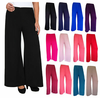 Neu Palazzo Plain Flared Wide Leg Hose Leggings Baggy Hose für Damen