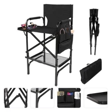Tall Directors Chair, Folding Makeup Chair with Folding Tabletop Storage Bags