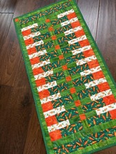 Spring Easter Table Runner - Handmade- Bunnies Quilted 15 x 31 Carrots
